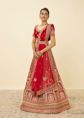 Aurora Red Floral Medallion Patterned Lehenga image number 2